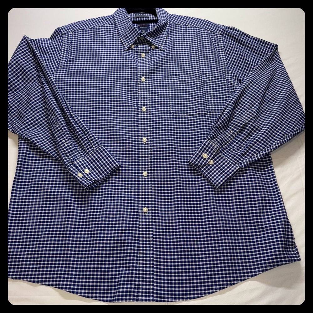Dockers Button Down Shirt Mens XL Blue Gingham Battery Street Classic Fit Office
